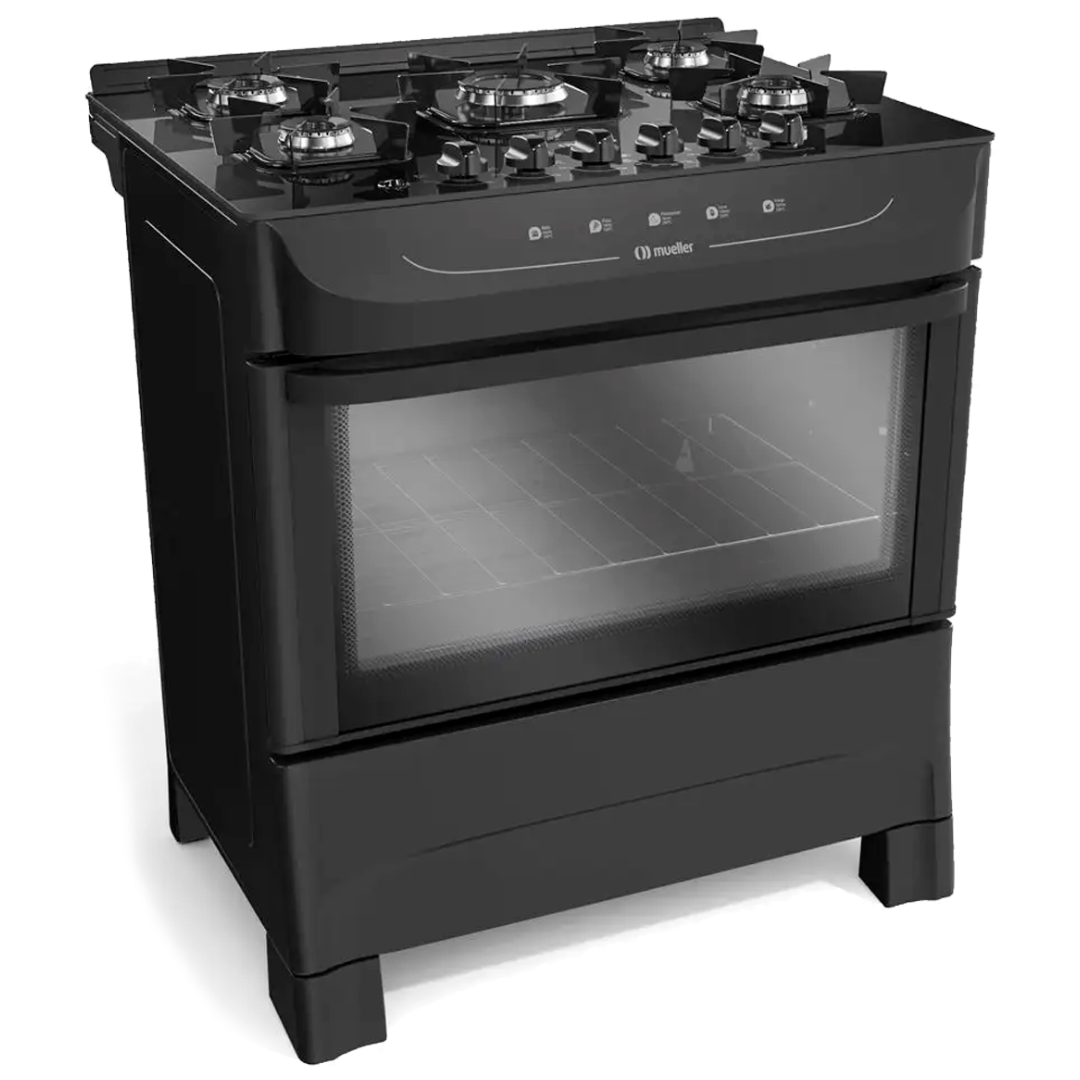 Cocina A Gas Mueller 5 Hornallas Mesada Vidrio Negro - Imagen 3