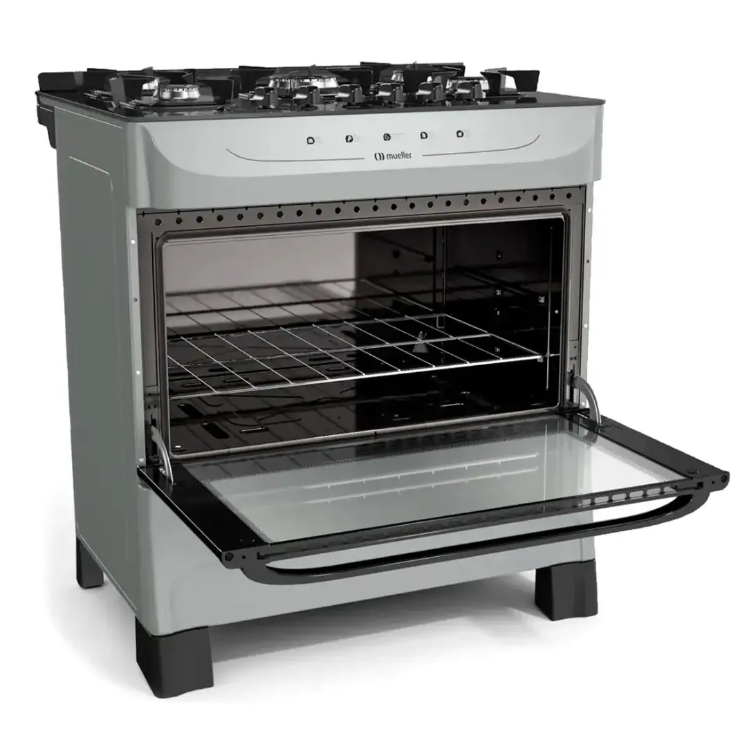 Cocina A Gas Mueller 5 Hornallas Mesada Vidrio Color Plata - Imagen 3