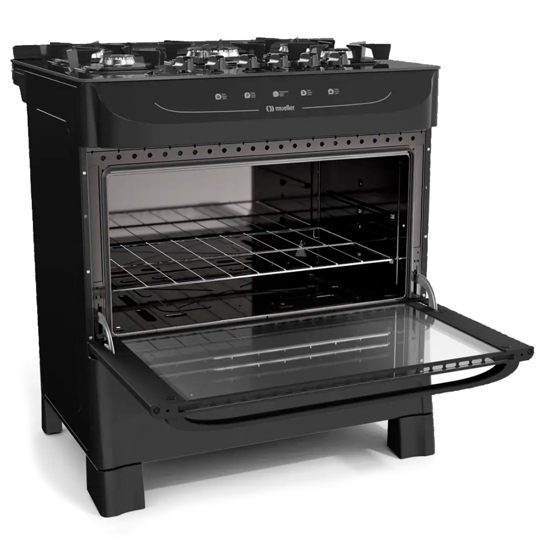 Cocina A Gas Mueller 5 Hornallas Mesada Vidrio Negro - Imagen 4