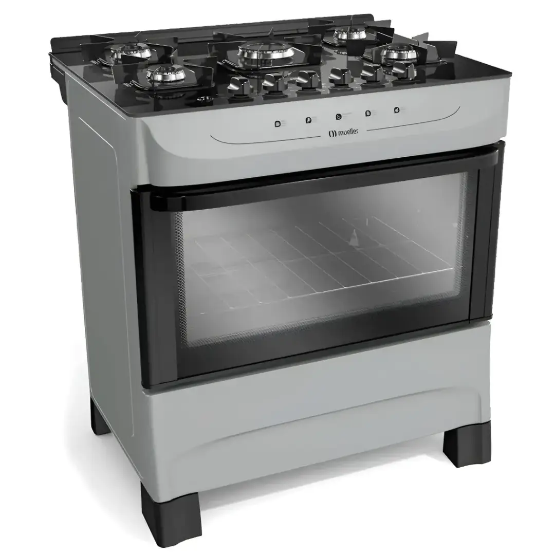Cocina A Gas Mueller 5 Hornallas Mesada Vidrio Color Plata