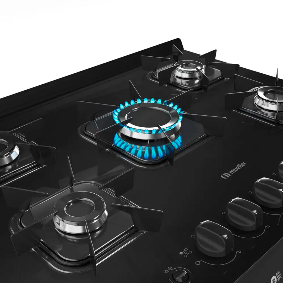 Cocina A Gas Mueller 5 Hornallas Mesada Vidrio Negro - Imagen 2