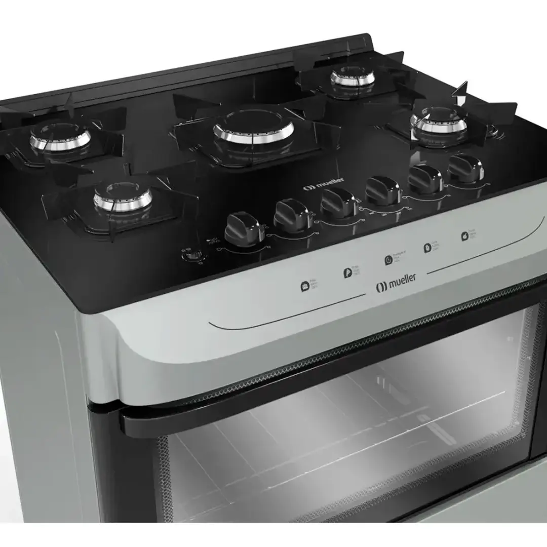 Cocina A Gas Mueller 5 Hornallas Mesada Vidrio Color Plata - Imagen 4