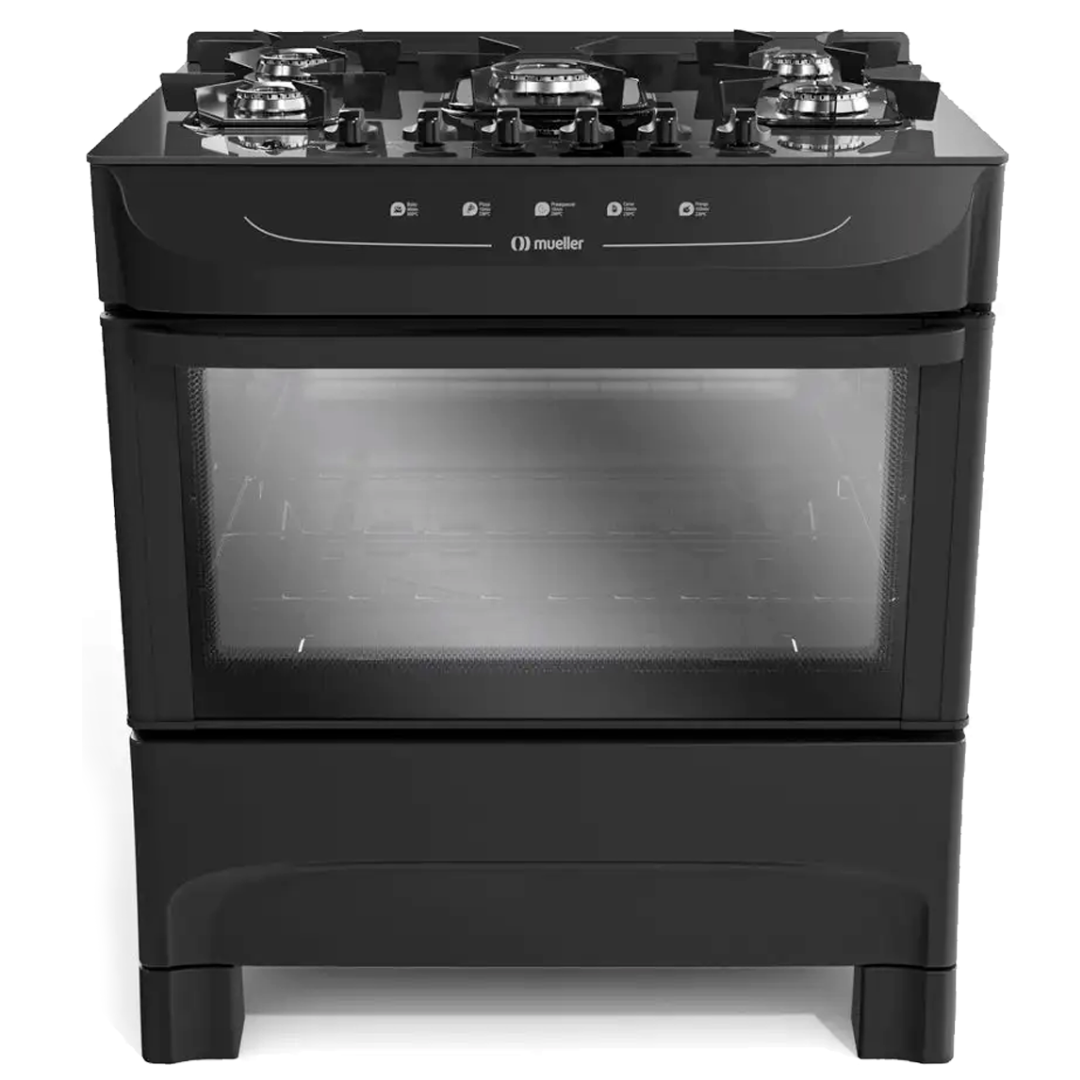 Cocina A Gas Mueller 5 Hornallas Mesada Vidrio Negro