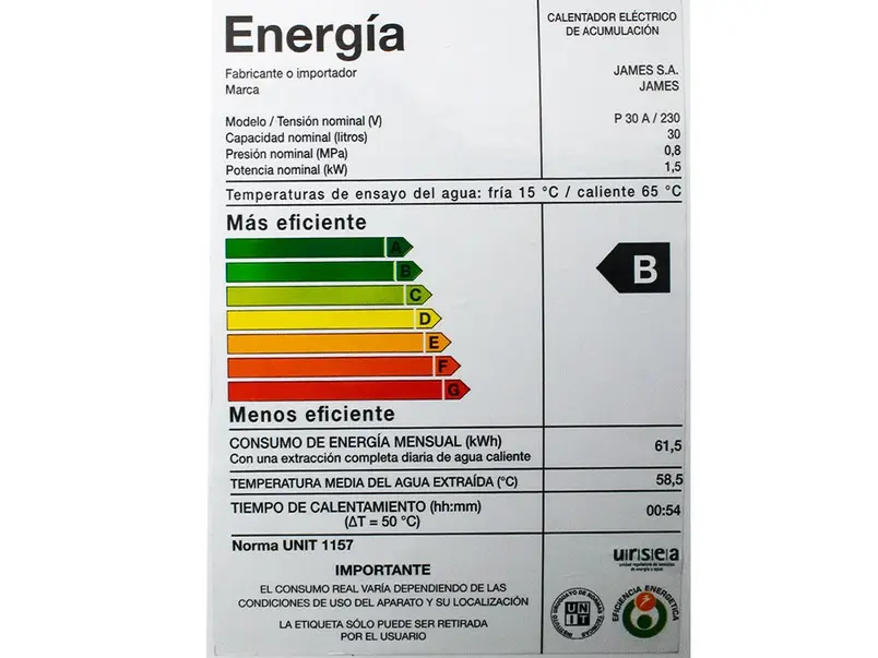 Termotanque Eléctrico James Prisma Acero 30 Litros Blanco - Imagen 2