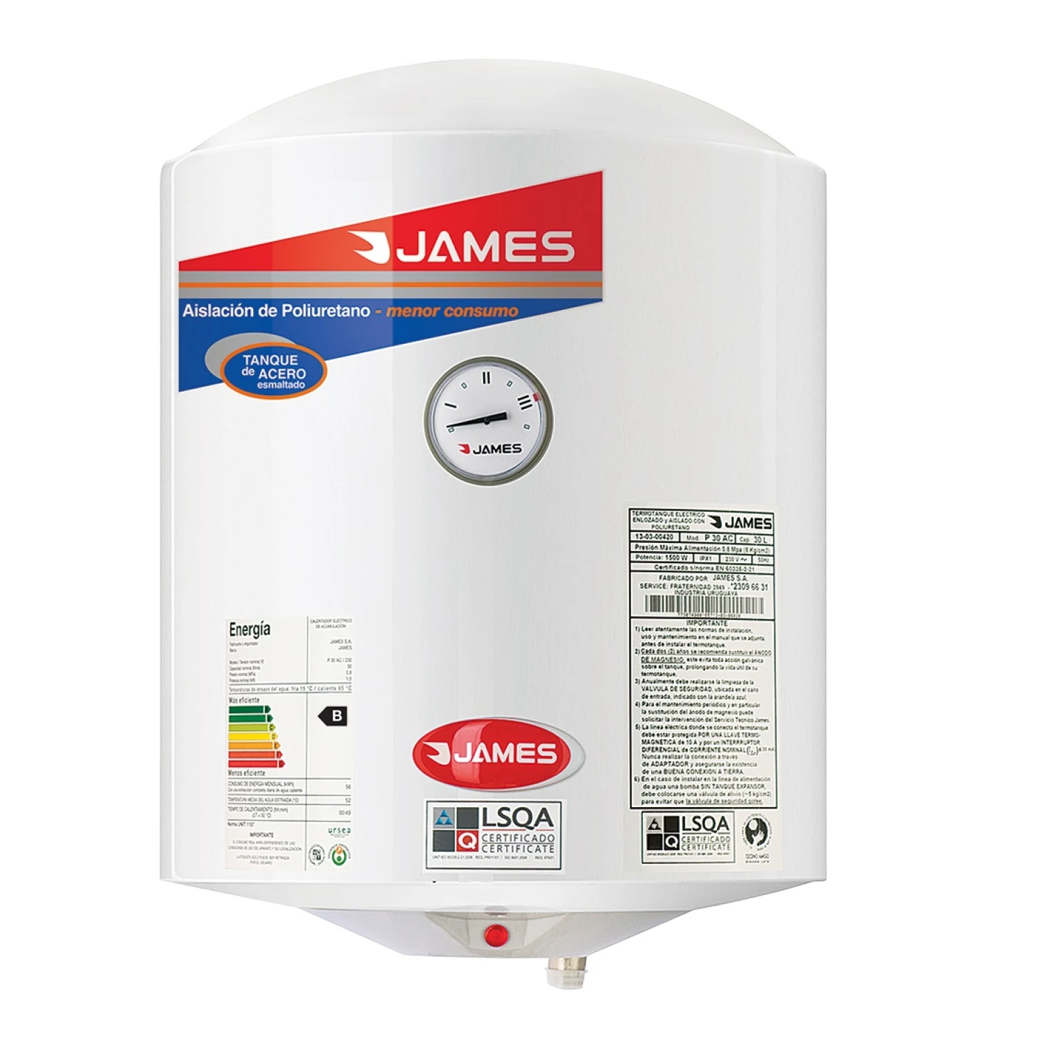 Calefon Termotanque 40lts James Acero Color Blanco
