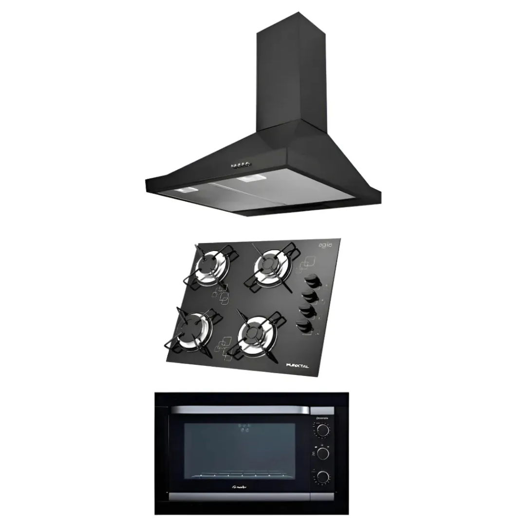 Combo Horno Empotrar Anafe 4 Horn Campana Negro