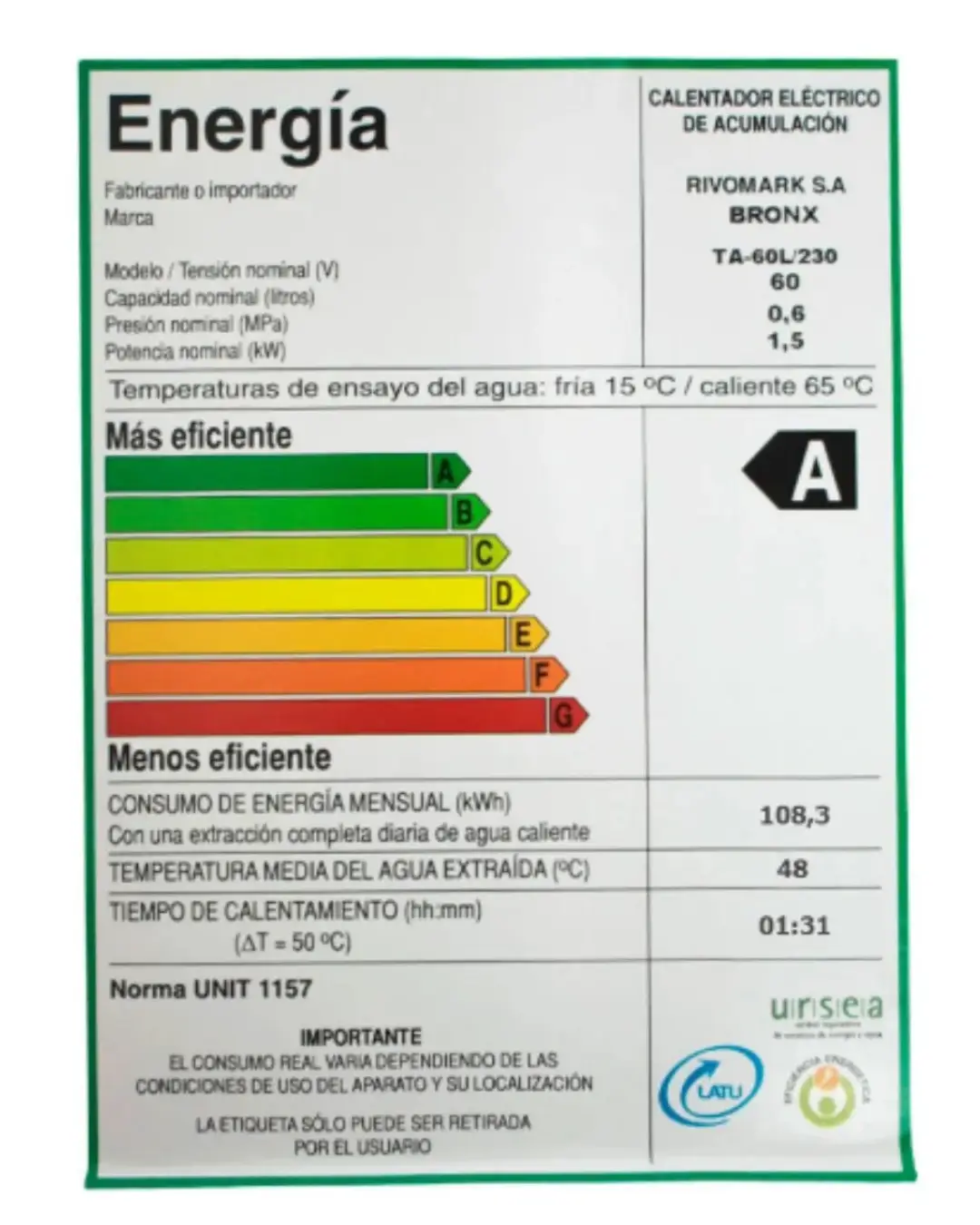 Calefon Termotanque Bronx 60 Litros Acero - Imagen 2