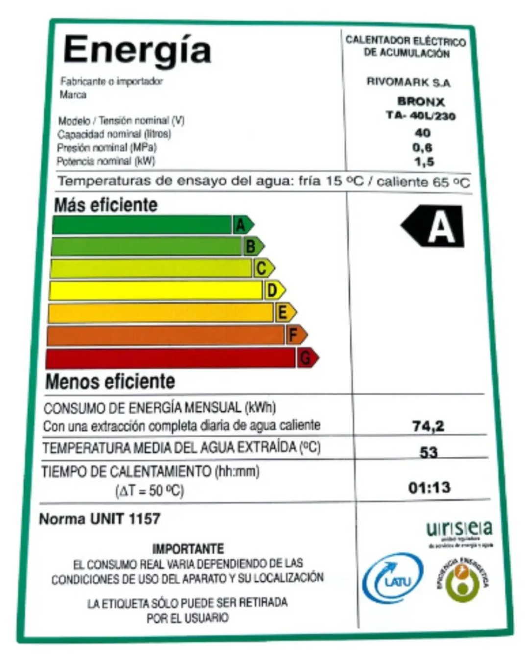Calefón Bronx Ac-40 Lts. Acero Blanco - Imagen 2