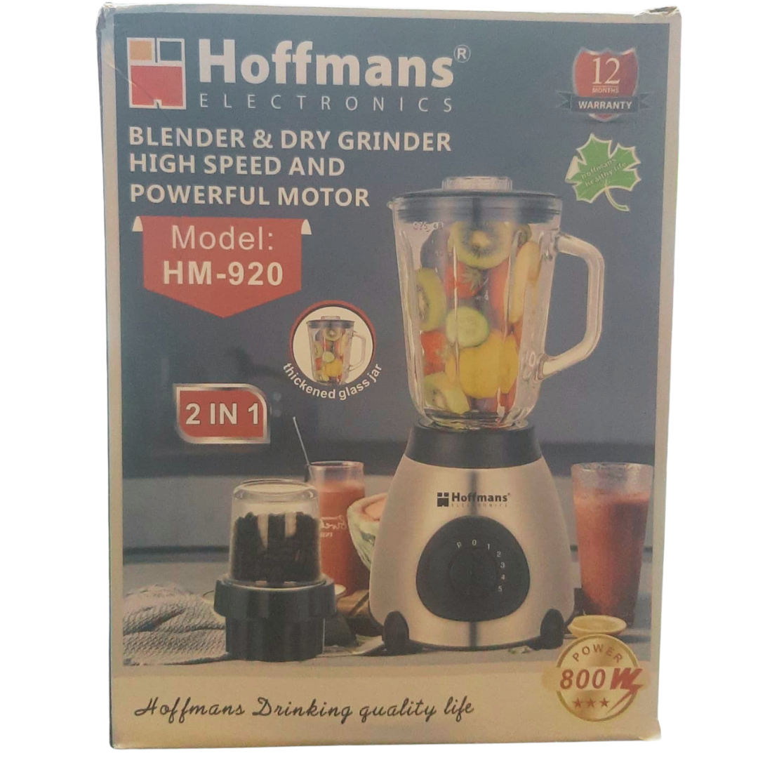 Licuadora Hoffmans 2 En 1  800 Watts Vaso De Vidrio 1,5 Litros
