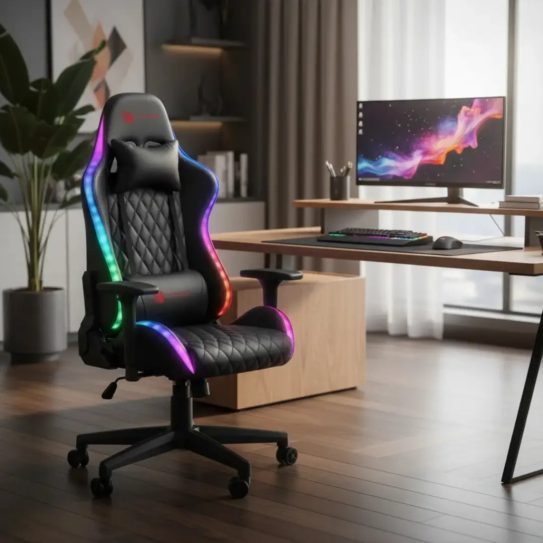 Silla Gamer Negra Reclinable con Luces Led Rgb - Imagen 2
